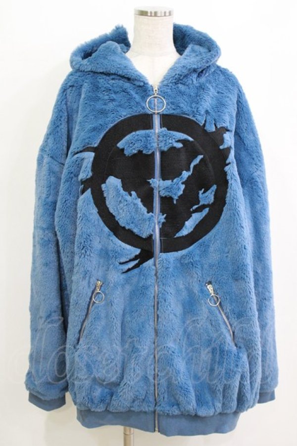 画像1: Amilige / 刺繍入りファーZIPコート  ブルー H-26-01-21-050-PU-CO-KB-ZH (1)