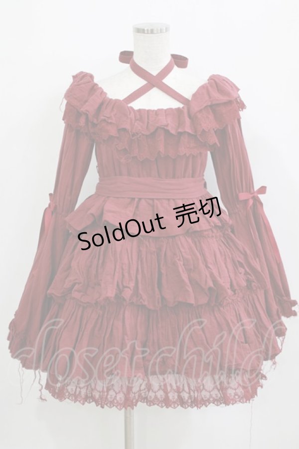 画像1: Vallee lys / Coquelicot Dress -gauze-  ワイン H-26-01-21-005-GO-OP-KB-ZH (1)