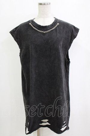 画像: HELL CAT PUNKS / チェーン付ダメージカットソー  グレー H-26-01-21-061-PU-TO-KB-ZH