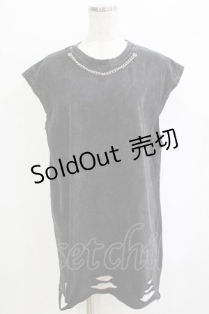 画像: HELL CAT PUNKS / チェーン付ダメージカットソー  グレー H-26-01-21-061-PU-TO-KB-ZH