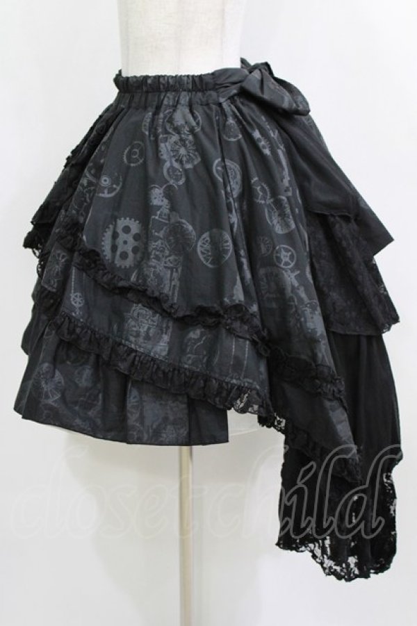 画像2: STEAM / プリントフリルティアードスカート  黒 H-26-01-21-007-HN-SK-KB-ZH (2)