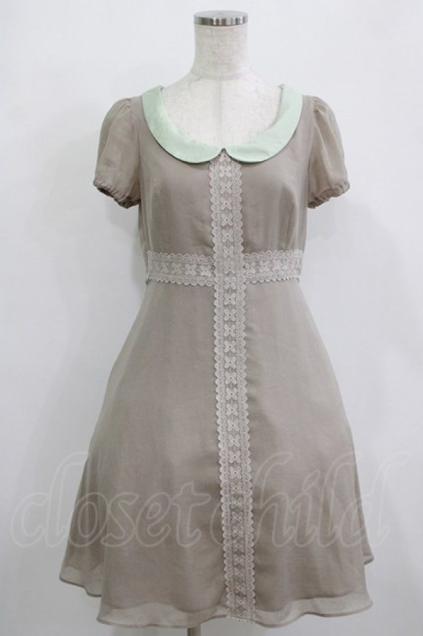 画像1: Emily Temple cute / ラウンドカラーフラワーレースワンピース  グレー×ミント H-26-01-21-011-ET-OP-KB-ZH (1)