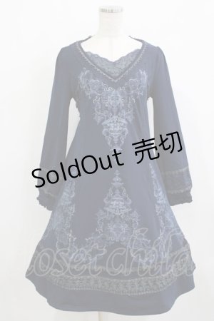 画像: Ozz oneste / レース切替プリントワンピース  ネイビー H-26-01-21-016-OO-OP-KB-ZH