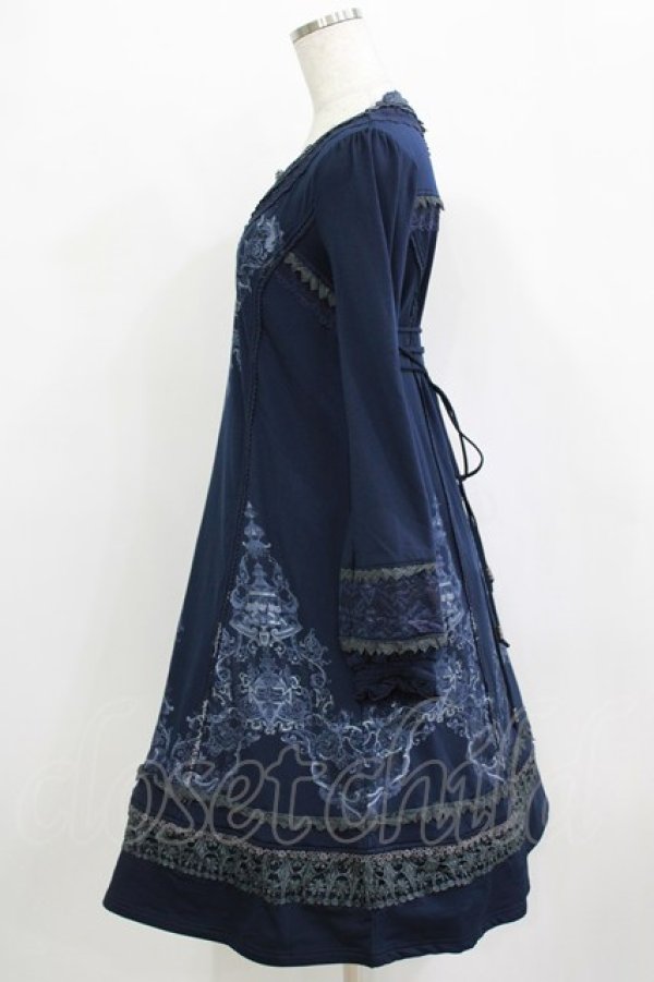 画像2: Ozz oneste / レース切替プリントワンピース  ネイビー H-26-01-21-016-OO-OP-KB-ZH (2)