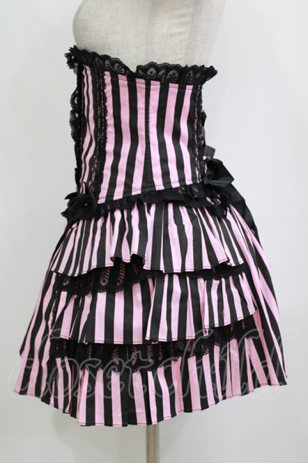 画像2: Blacklist / ストライプコルセット＆スカート  ブラック×ピンク H-26-01-21-018-PU-SK-KB-ZH (2)