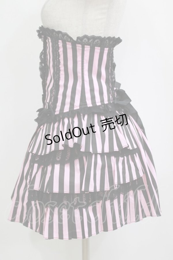 画像2: Blacklist / ストライプコルセット＆スカート  ブラック×ピンク H-26-01-21-018-PU-SK-KB-ZH (2)