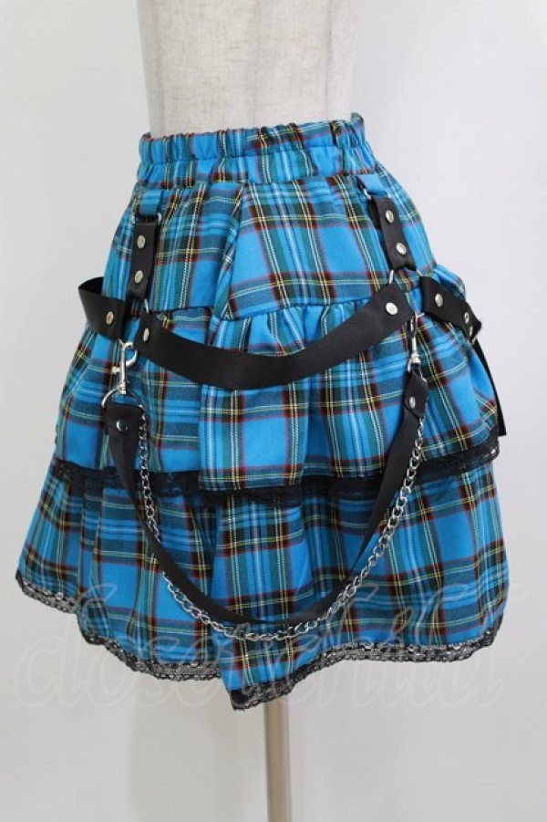 画像2: LISTEN FLAVOR / ハーネスティアードスカート  ブルーチェック H-26-01-21-020-PU-SK-KB-ZH (2)