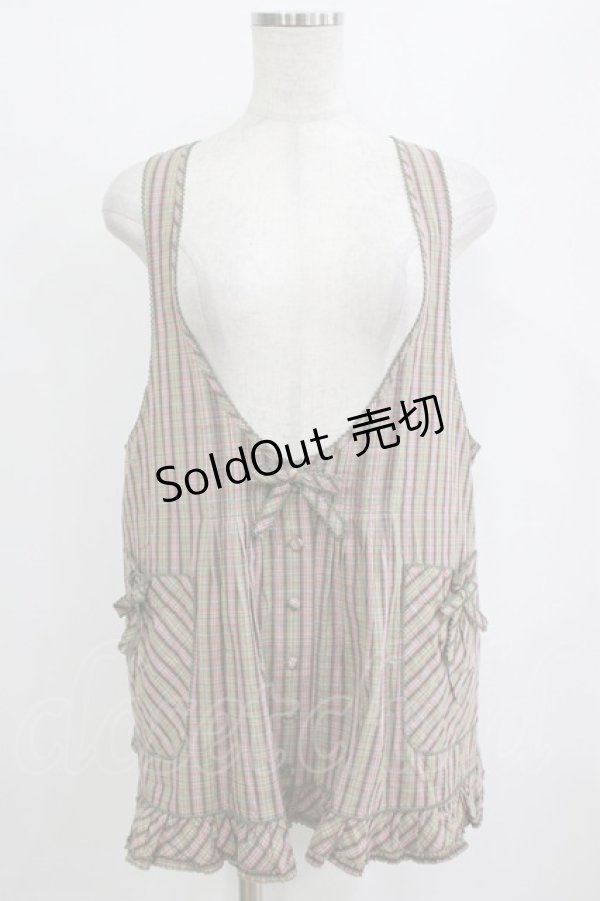 画像1: WONDERFUL WORLD / チェックフリルベスト Free グリーン H-26-01-22-1027-LO-TO-NS-ZH (1)