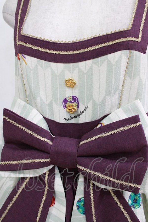 画像5: metamorphose / 春告げ鳥の恋うららプリーツジャンパースカート Free グリーン/パープル H-26-01-22-1003-ME-OP-NS-ZH (5)