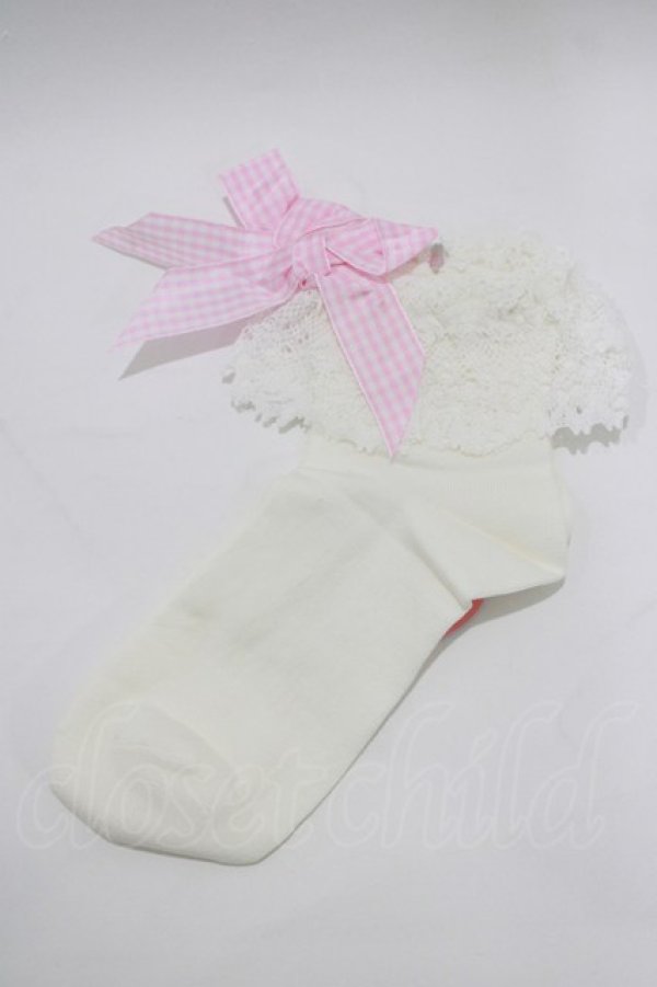 画像1: BABY,THE STARS SHINE BRIGHT / ギンガムトーションレ‐スクルー丈ソックス  オフ/ピンク H-26-01-22-1050-BA-ZA-NS-ZH (1)