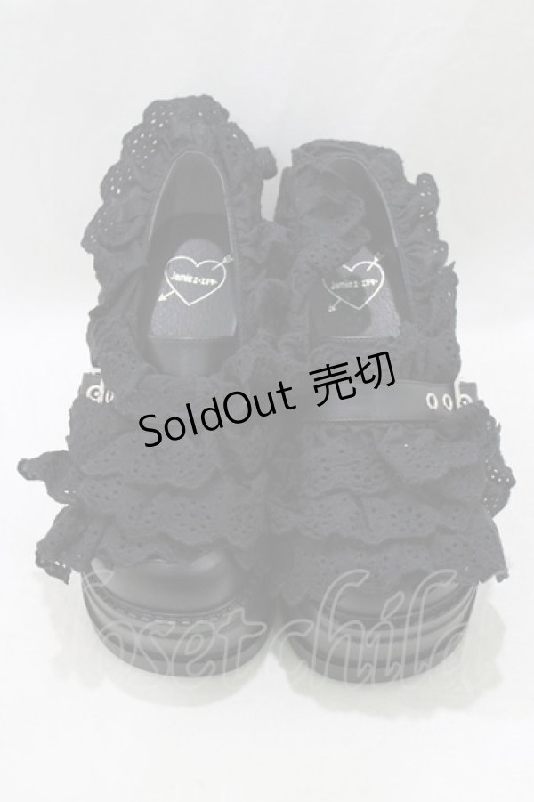 画像1: Jamie エーエヌケー / フリフリ厚底スニーカー L/24.0〜24.5cm ブラック H-26-01-22-1070-LO-SH-NS-ZH (1)