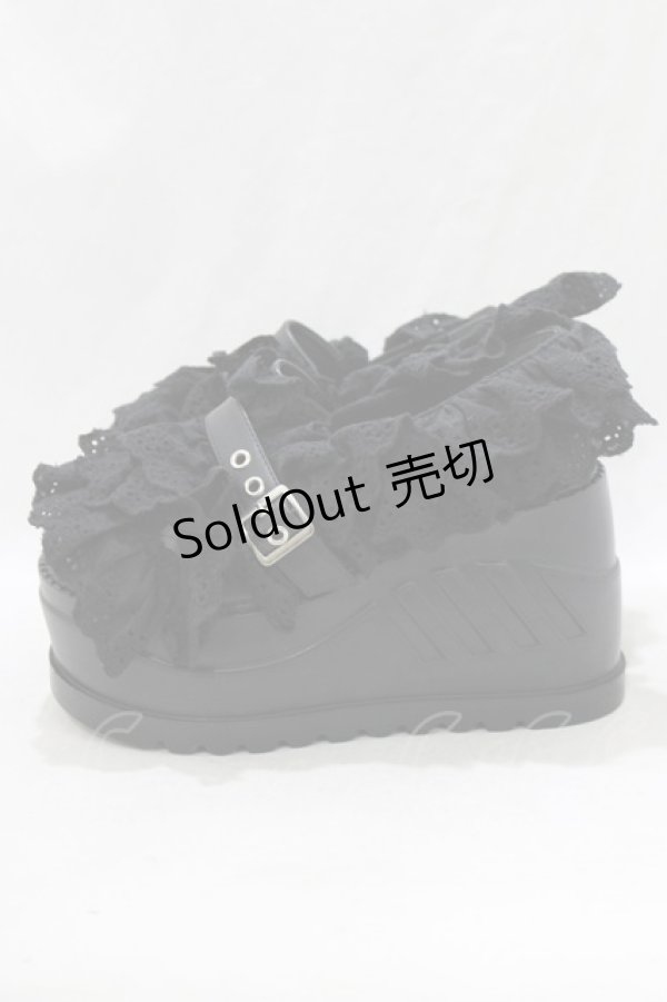 画像2: Jamie エーエヌケー / フリフリ厚底スニーカー L/24.0〜24.5cm ブラック H-26-01-22-1070-LO-SH-NS-ZH (2)