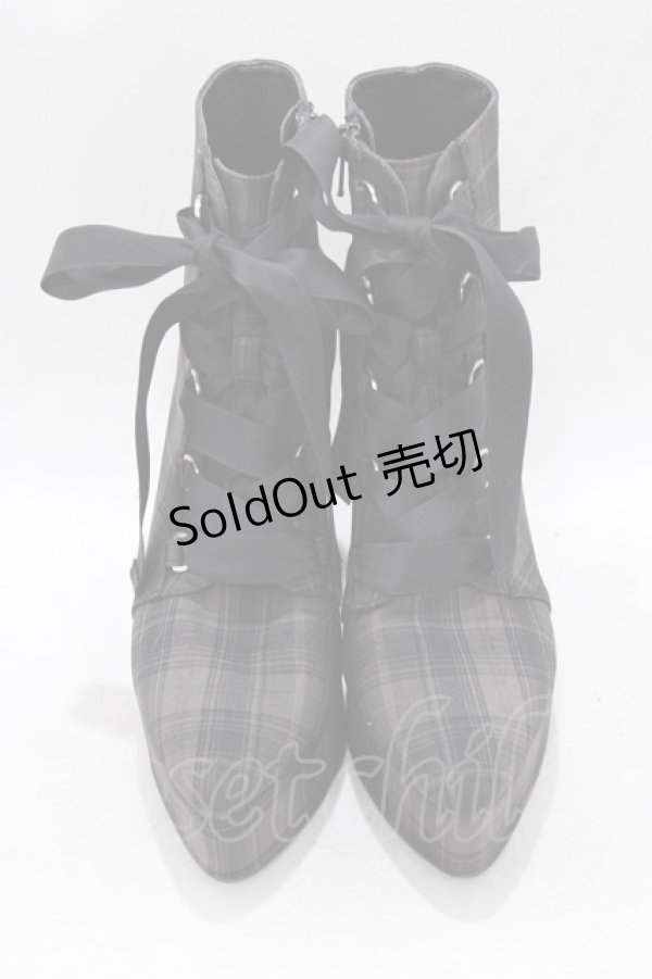 画像1: EATME / レースアップショートブーツ L/24.5cm チェック H-26-01-22-1071-LO-SH-NS-ZH (1)