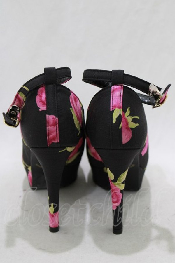 画像3: JESUS DIAMANTE / ロココLadyワンリボンパンプス S BBローズ柄黒ピンク H-26-01-22-1075-JE-SH-NS-ZH (3)