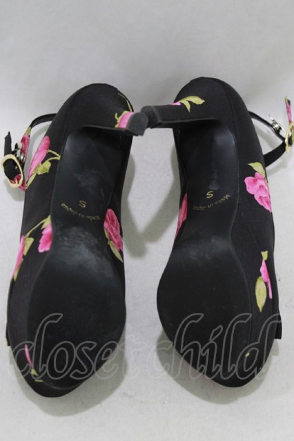 画像4: JESUS DIAMANTE / ロココLadyワンリボンパンプス S BBローズ柄黒ピンク H-26-01-22-1075-JE-SH-NS-ZH (4)