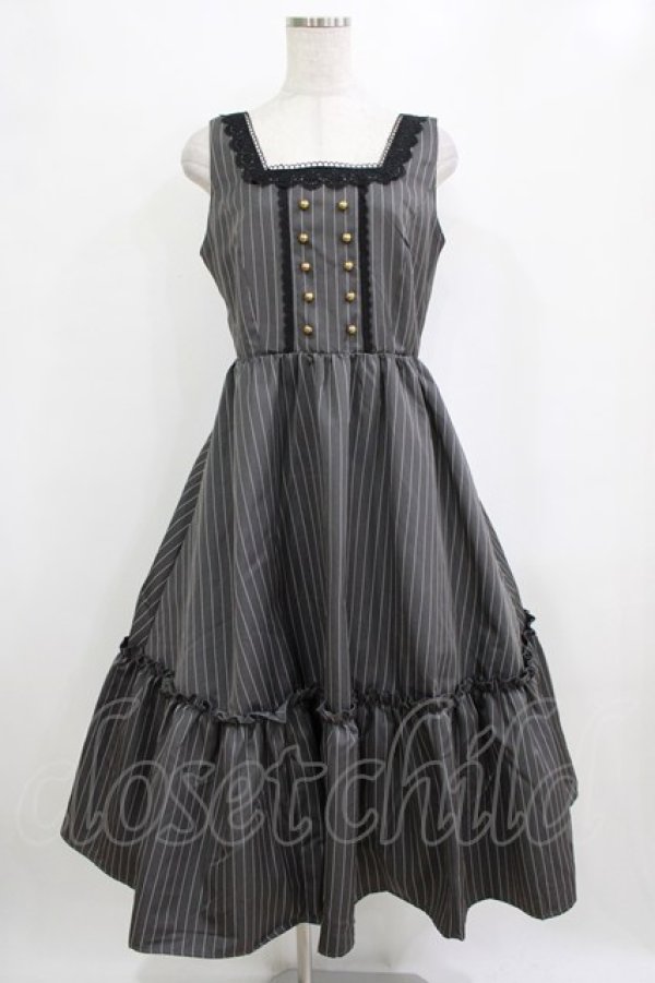 画像1: m petit by misako / TT*AOKストライプジャンパースカート L グレー H-26-01-22-1010-LO-OP-NS-ZH (1)