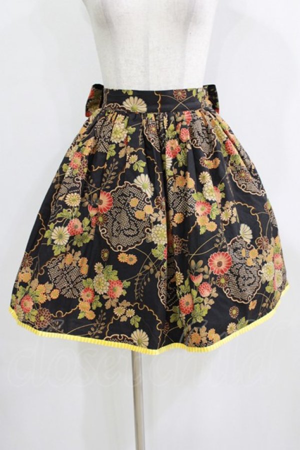 画像1: metamorphose / 和柄フリルリボンスカート Free ブラック H-26-01-22-1018-ME-SK-NS-ZH (1)