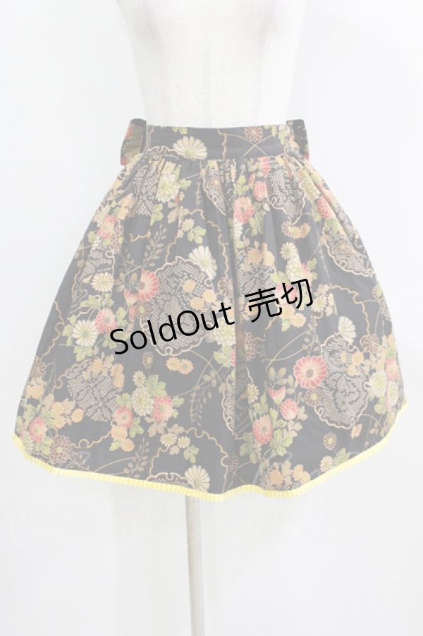 画像1: metamorphose / 和柄フリルリボンスカート Free ブラック H-26-01-22-1018-ME-SK-NS-ZH (1)