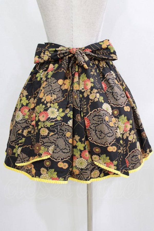 画像3: metamorphose / 和柄フリルリボンスカート Free ブラック H-26-01-22-1018-ME-SK-NS-ZH (3)