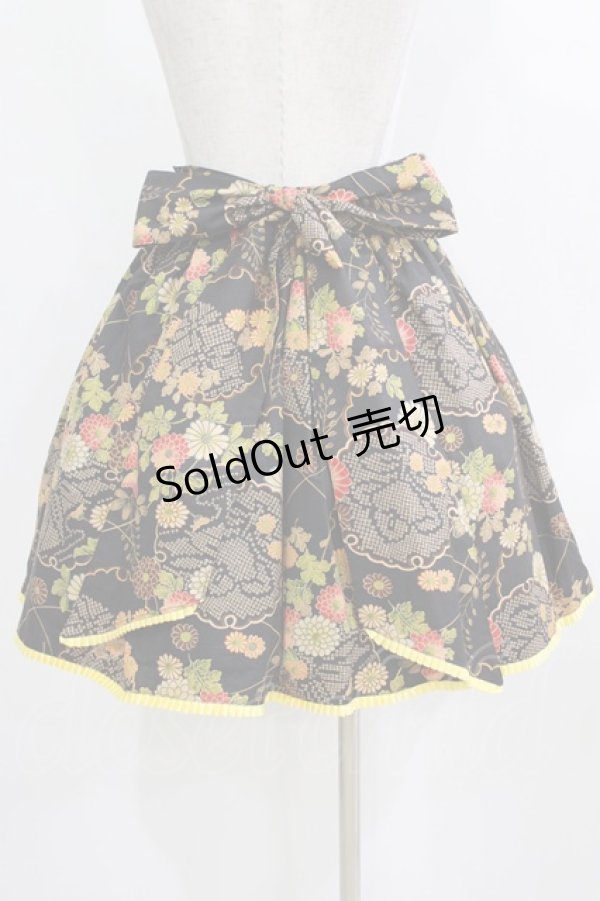 画像3: metamorphose / 和柄フリルリボンスカート Free ブラック H-26-01-22-1018-ME-SK-NS-ZH (3)