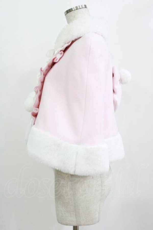 画像2: DearMyLove / ファーポンポンハートビジューリボンケープコート M~L ピンク H-26-01-23-027-EL-JA-NS-ZH (2)