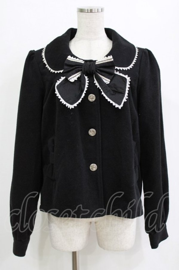 画像1: Dear Celine / ストライプリボンコート L ブラック H-26-01-23-028-LO-CO-NS-ZH (1)