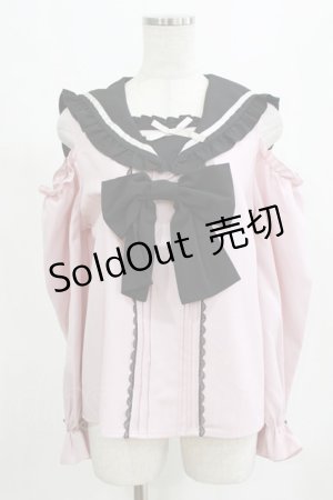 画像: DearMyLove / セーラーオフショルリボンブラウス L ピンク H-26-01-23-034-EL-BL-NS-ZH