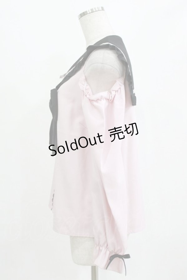 画像2: DearMyLove / セーラーオフショルリボンブラウス L ピンク H-26-01-23-034-EL-BL-NS-ZH (2)