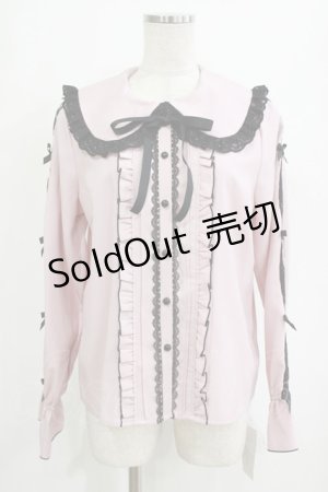 画像: DearMyLove / レースちら見せ袖の丸襟リボンブラウス L ピンク H-26-01-23-035-EL-BL-NS-ZH