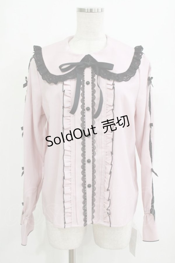 画像1: DearMyLove / レースちら見せ袖の丸襟リボンブラウス L ピンク H-26-01-23-035-EL-BL-NS-ZH (1)