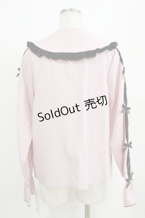 画像3: DearMyLove / レースちら見せ袖の丸襟リボンブラウス L ピンク H-26-01-23-035-EL-BL-NS-ZH (3)