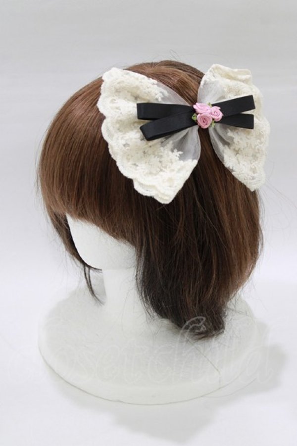 画像1: m petit by misako / リボンバレッタ  生成り H-26-01-23-071-LO-AC-NS-ZH (1)