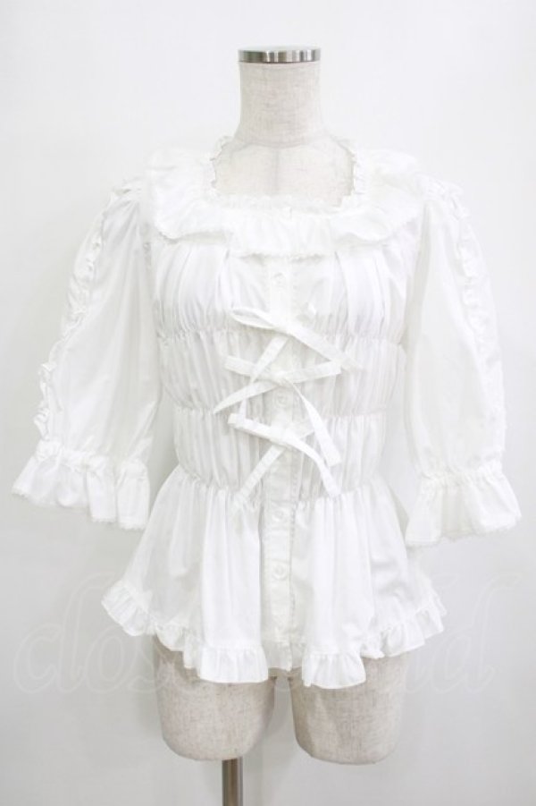 画像1: metamorphose / スクエアあきフリルブラウス（5分袖） サイズ1 オフ H-26-01-23-080-ME-BL-NS-ZH (1)