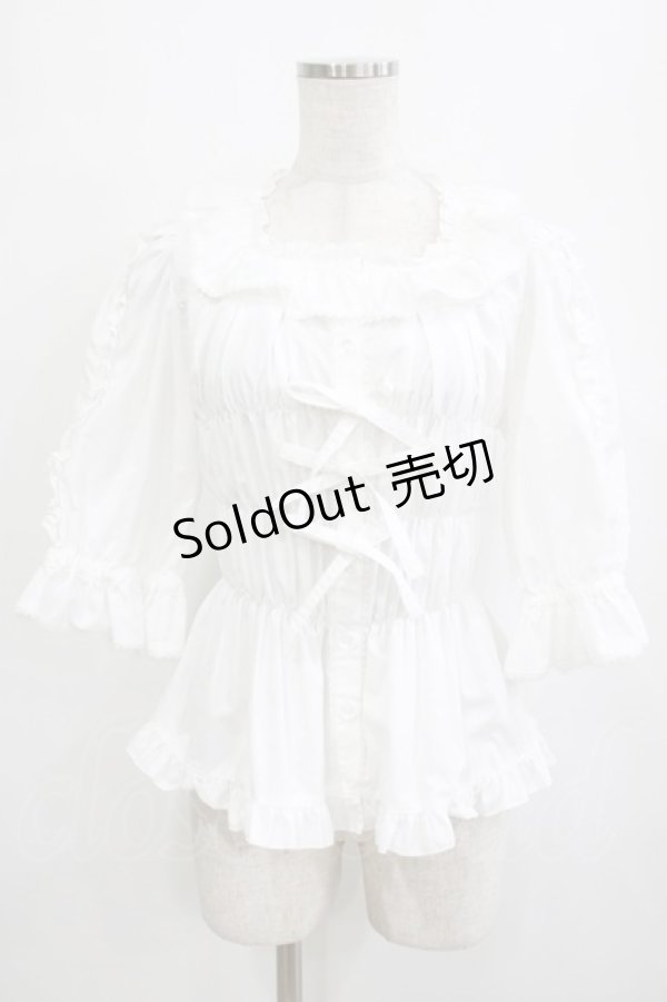 画像1: metamorphose / スクエアあきフリルブラウス（5分袖） サイズ1 オフ H-26-01-23-080-ME-BL-NS-ZH (1)