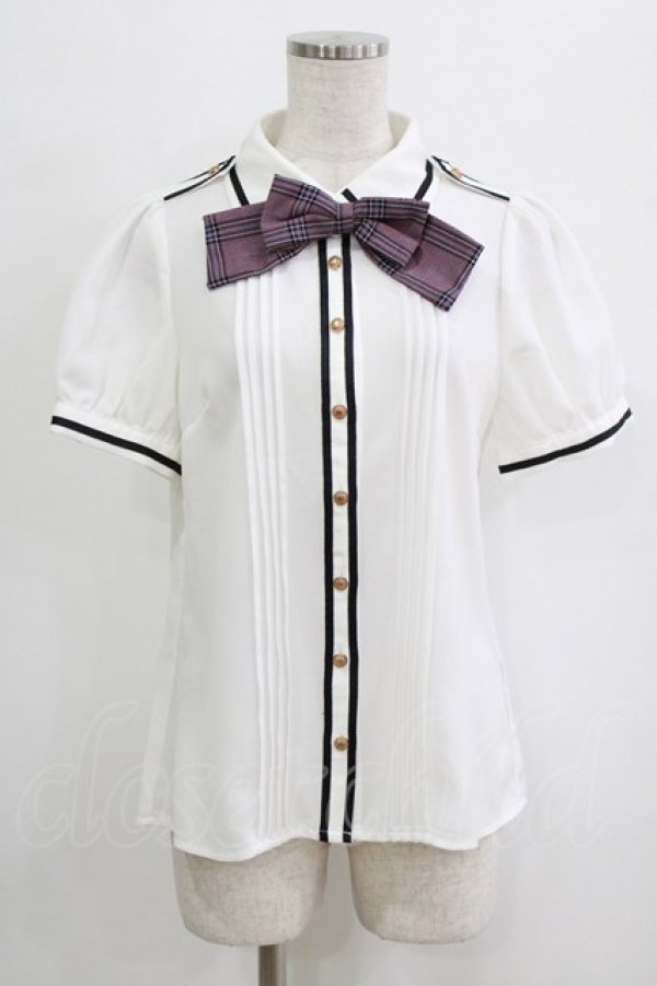 画像1: Amavel / Romantique Emblemチェックリボン&ネクタイブラウス Free オフ/パープル H-26-01-23-082-CA-BL-NS-ZH (1)