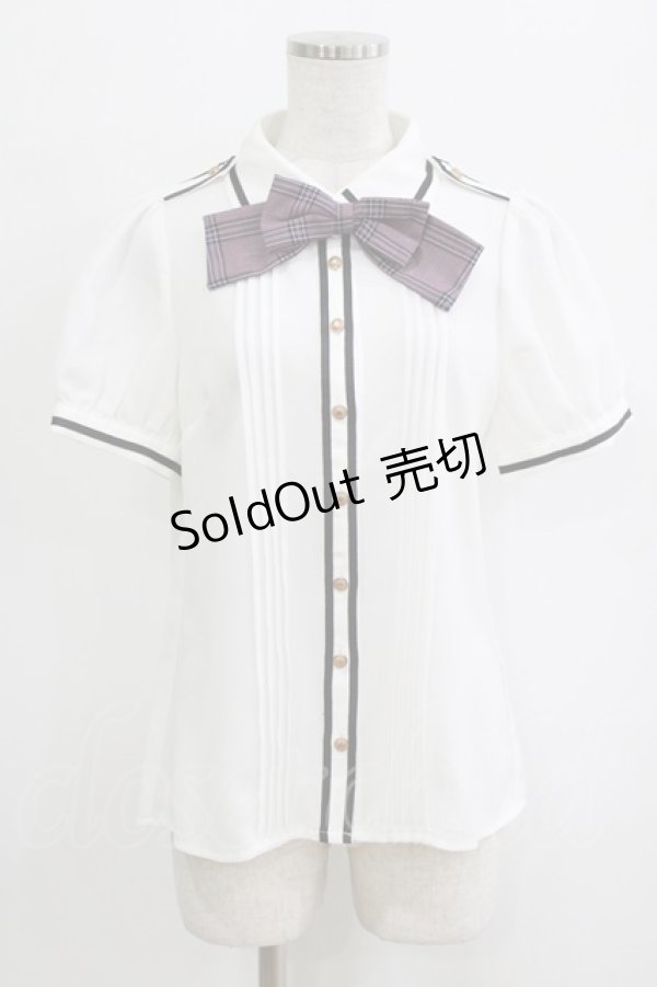 画像1: Amavel / Romantique Emblemチェックリボン&ネクタイブラウス Free オフ/パープル H-26-01-23-082-CA-BL-NS-ZH (1)