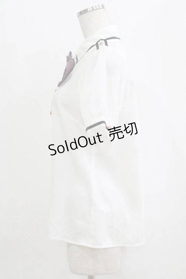 画像2: Amavel / Romantique Emblemチェックリボン&ネクタイブラウス Free オフ/パープル H-26-01-23-082-CA-BL-NS-ZH (2)