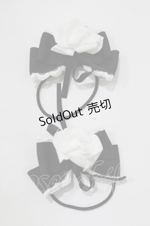 画像1: BABY,THE STARS SHINE BRIGHT / バラコサージュゴムリボン  ブラック H-26-01-23-085-BA-AC-NS-ZH (1)