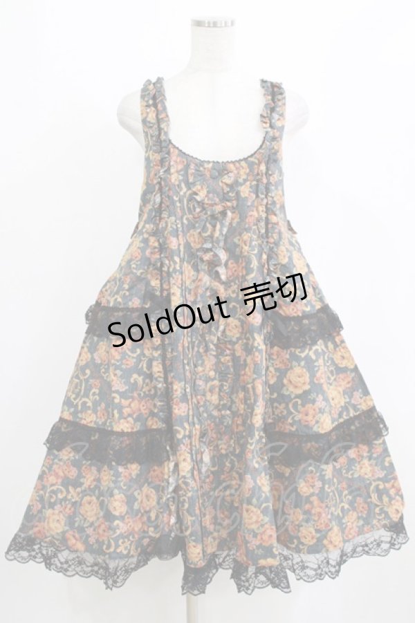 画像1: metamorphose / ゴブラン風くまちゃんフロントボタンリボンジャンパースカート サイズ1 ブラック H-26-01-23-012-ME-OP-NS-ZH (1)