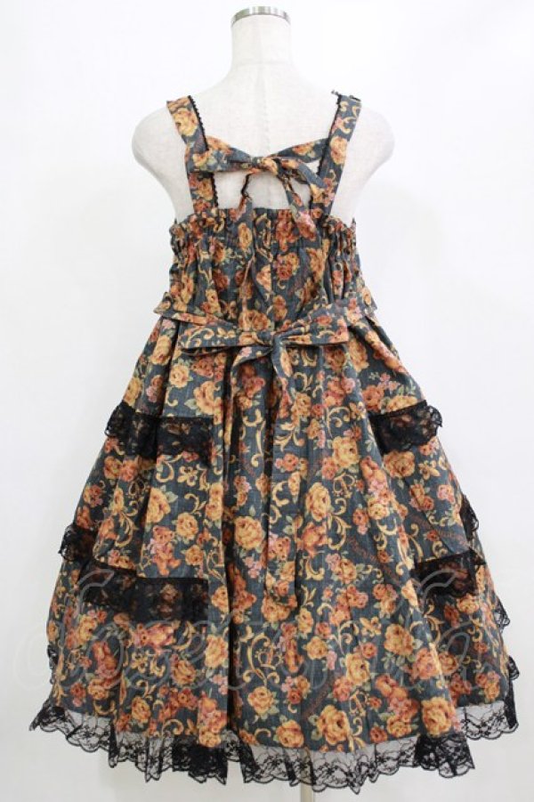 画像3: metamorphose / ゴブラン風くまちゃんフロントボタンリボンジャンパースカート サイズ1 ブラック H-26-01-23-012-ME-OP-NS-ZH (3)