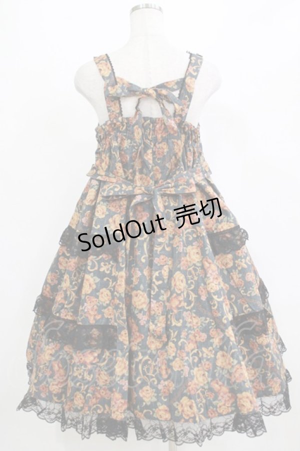 画像3: metamorphose / ゴブラン風くまちゃんフロントボタンリボンジャンパースカート サイズ1 ブラック H-26-01-23-012-ME-OP-NS-ZH (3)