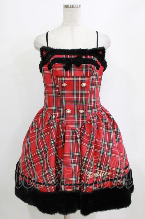 画像1: To Alice / ブラックキャットチェックジャンパースカート L レッド H-26-01-23-017-LO-OP-NS-ZH (1)