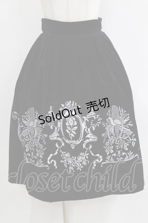 画像1: Victorian maiden / バラと小鳥の別珍スカート Free ブラック H-26-01-24-029-CL-SK-NS-ZH (1)