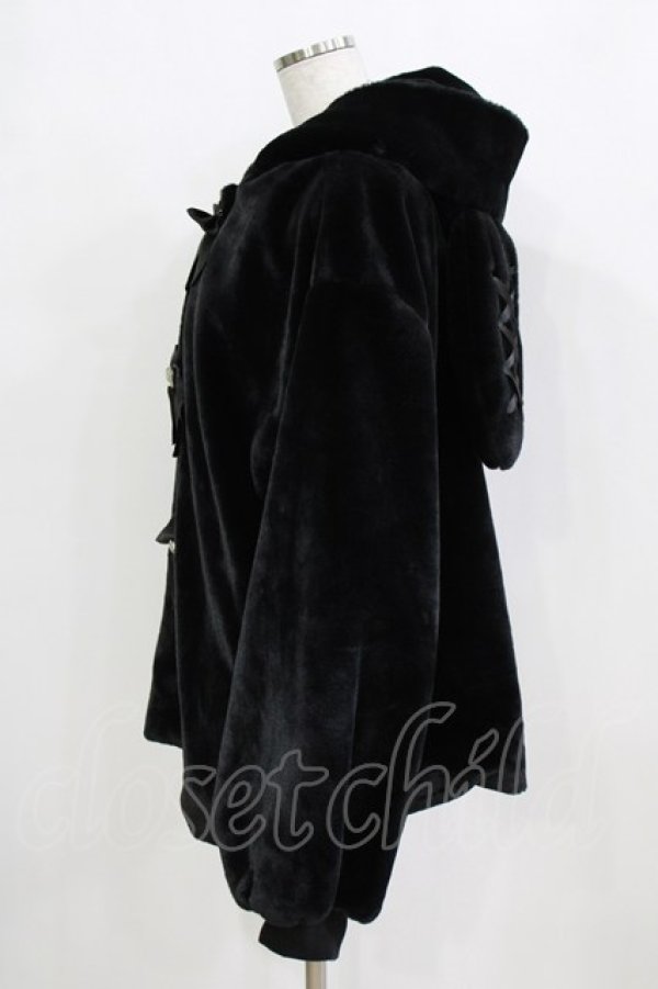 画像2: Ank Rouge / リボンうさみみファーコート M ブラック H-26-01-24-038-CA-CO-NS-ZH (2)