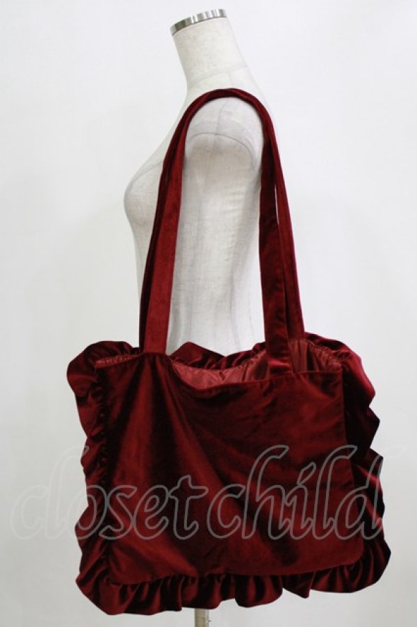 画像2: Ank Rouge / ベロアフリルトートバッグ  ワイン H-26-01-24-049-CA-BG-NS-ZH (2)