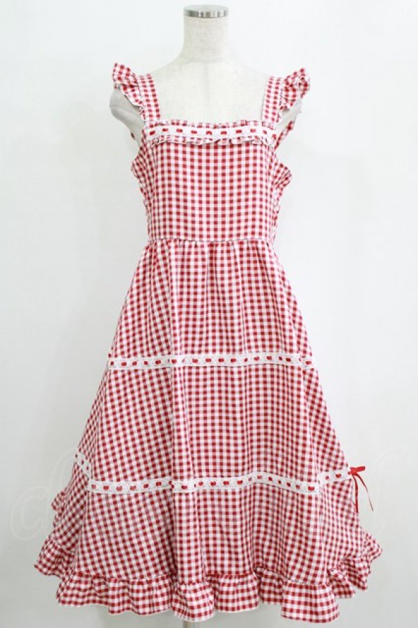 画像1: Cherirulu Chocola / ギンガムチェックジャンパースカート L レッド H-26-01-24-013-GO-OP-NS-ZH (1)