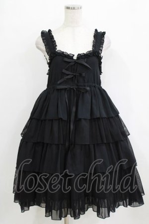 画像: metamorphose / ハイウエスト4段フリルジャンパースカート (ドットチュール) Free ブラック H-26-01-24-020-ME-OP-NS-ZH