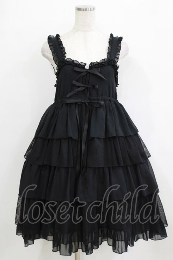 画像1: metamorphose / ハイウエスト4段フリルジャンパースカート (ドットチュール) Free ブラック H-26-01-24-020-ME-OP-NS-ZH (1)