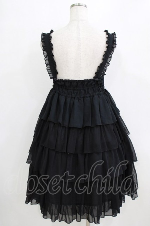 画像3: metamorphose / ハイウエスト4段フリルジャンパースカート (ドットチュール) Free ブラック H-26-01-24-020-ME-OP-NS-ZH (3)