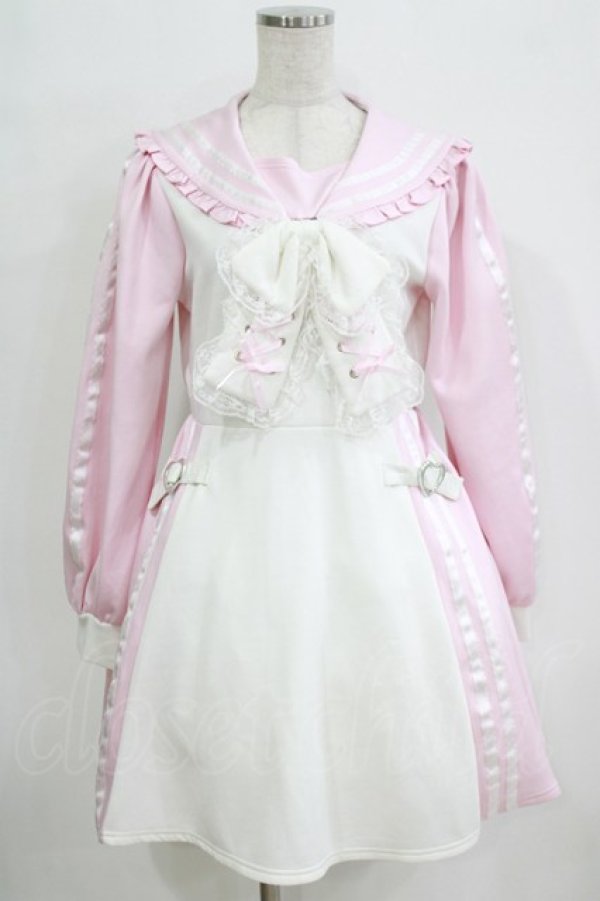 画像1: Ank Rouge / ジャージセーラーワンピース M オフ/ピンク H-26-01-24-023-CA-OP-NS-ZH (1)